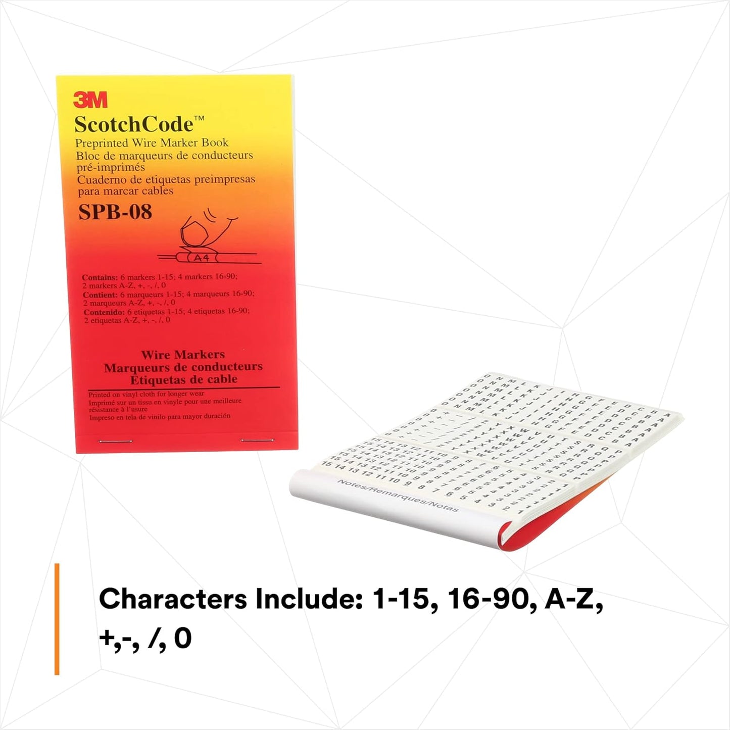 3M ScotchCode Pre-Printed Wire Marker Book SPB-03, Vinyl Coated, Black Printed Numbers (10) each 1–45, White Background Highlights Characters, 1 Book