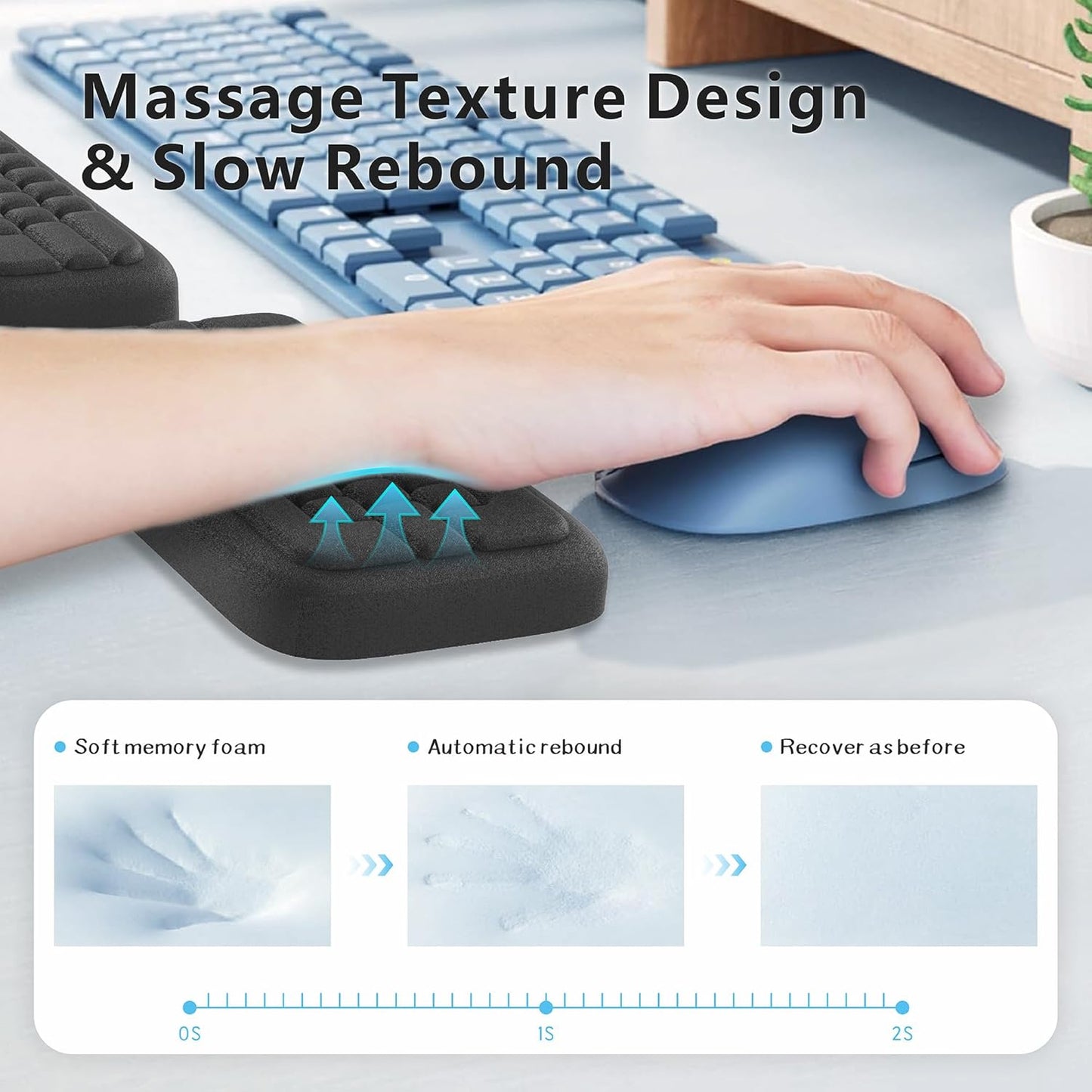 MEKASS Keyboard Wrist Rest, Ergonomic Wrist Pad, Soft Memory Foam Keyboard Hand Rest with Non-Slip Base, Easy Typing, Pain Relief, Comfort Support for Office Work Gaming Computer Accessories (Black)