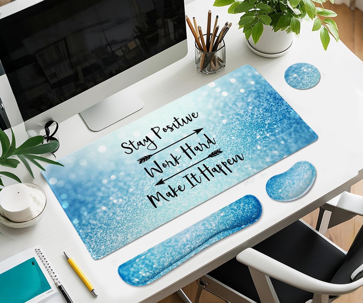 Large Mouse Pad and Keyboard Wrist Rest, Desk Pad for Keyboard and Mouse, 4-in-1 Large Gaming Mouse Pad with Wrist Support, Desk Mat for Home Office Study Game-Galaxy Fluid