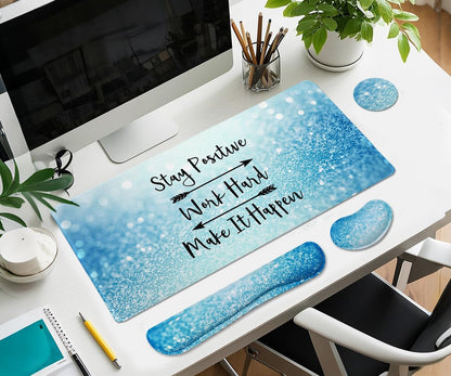 Large Mouse Pad and Keyboard Wrist Rest, Desk Pad for Keyboard and Mouse, 4-in-1 Large Gaming Mouse Pad with Wrist Support, Desk Mat for Home Office Study Game-Galaxy Fluid