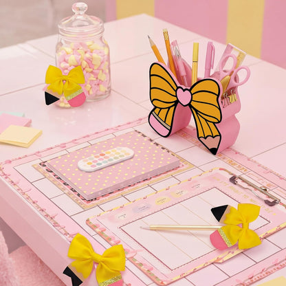 Tenceur Pink Pen Holder for Desk Large Capacity Pink Bow Pencil Holder Coquette School Supplies Set Desk Organizer Cute Bow Office Decor Makeup Brush Holders Funny Back to School Gift for Women