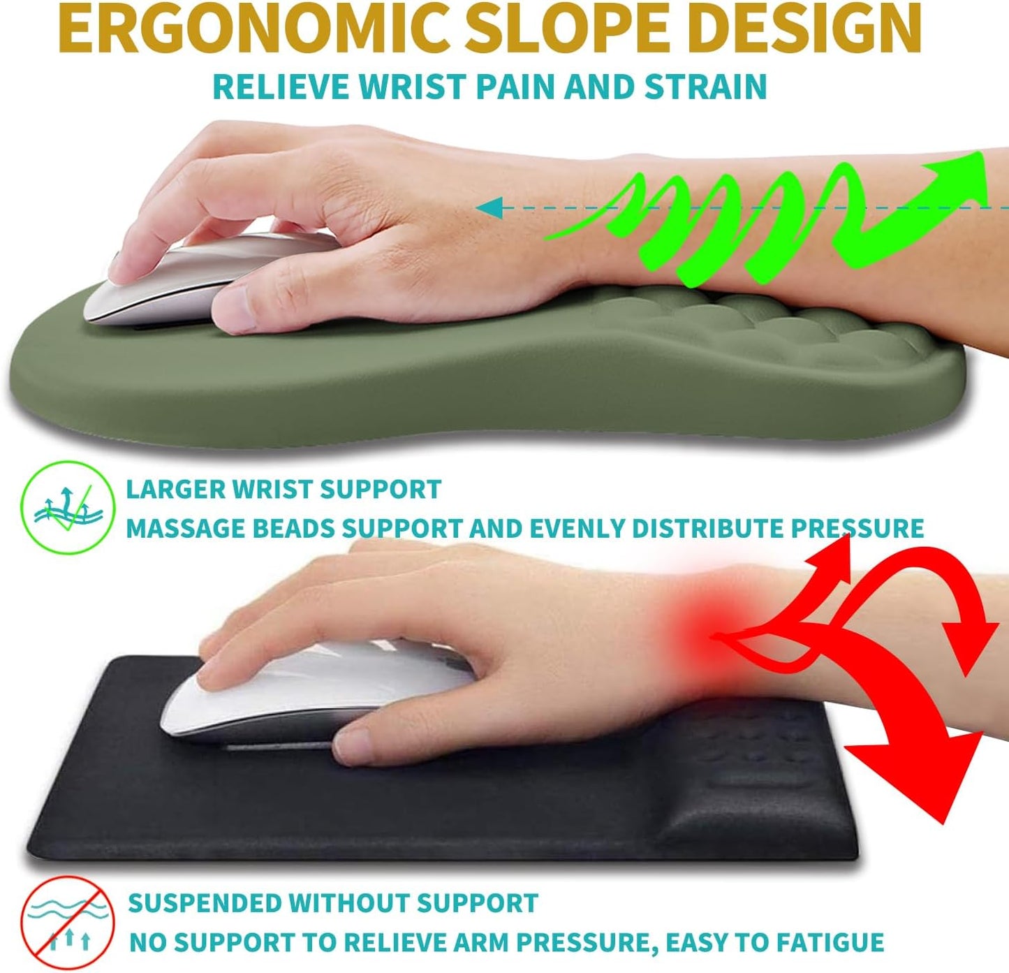 Hokafenle 2 in 1 Ergonomic Mouse Pad Wrist Support & Wrist Rest for Computer Keyboard Set, with Relieve Carpal Tunnel Pain Massage Bulge and Full Memory Gel Design (2In1 Set, Light Green)