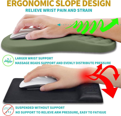 Hokafenle 2 in 1 Ergonomic Mouse Pad Wrist Support & Wrist Rest for Computer Keyboard Set, with Relieve Carpal Tunnel Pain Massage Bulge and Full Memory Gel Design (2In1 Set, Light Green)