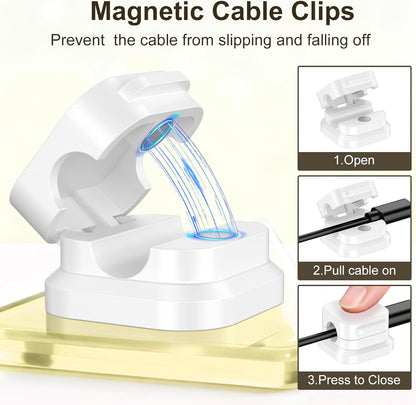 6Pack Magnetic Cable Clips Holder, Cord Organizer for Desk, Strong Adhesive Desk Cable Management for Phone Charger, Computer, Home, Office, Car (Black)