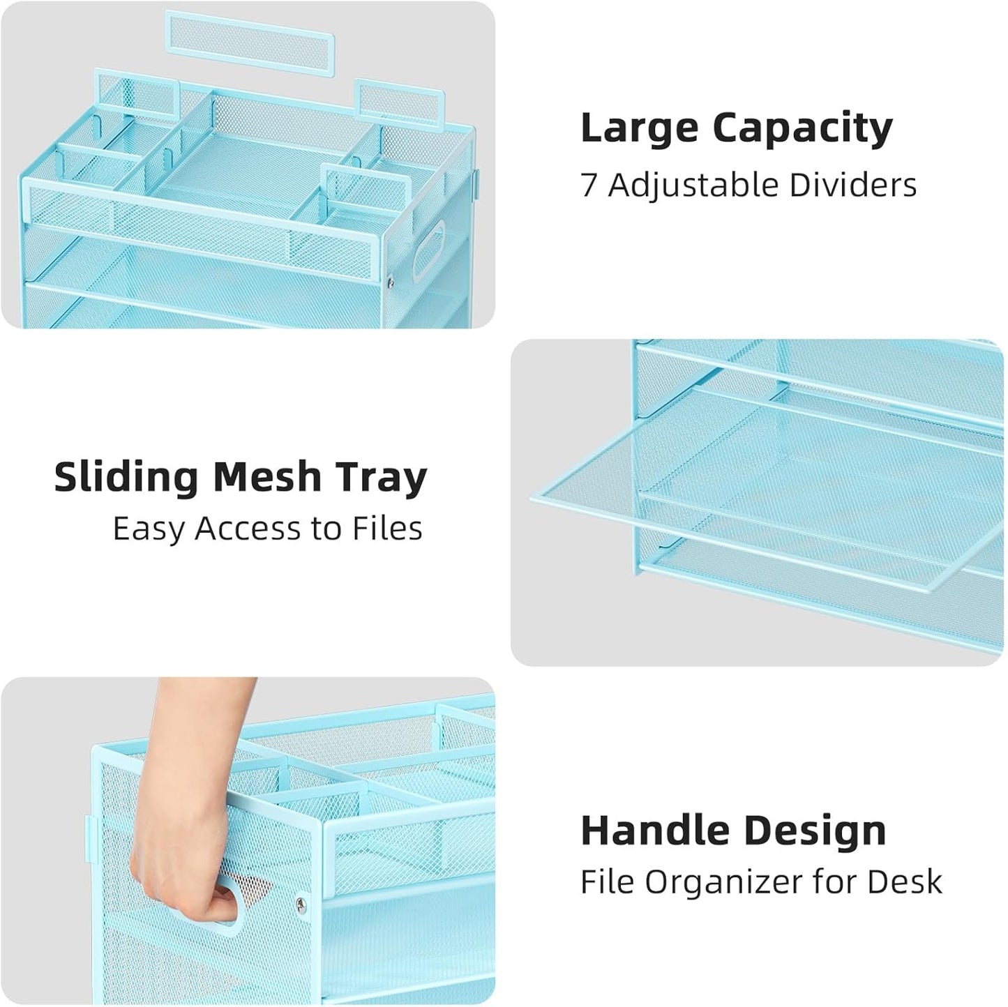 Marbrasse 5-Tier Letter Tray Paper Organizer with Handle, Multi-Functional Mesh File Organizer for Desk, Adjustable Compartments Mesh Desktop Storage for Office Supplies,Black