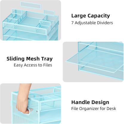 Marbrasse 5-Tier Letter Tray Paper Organizer with Handle, Multi-Functional Mesh File Organizer for Desk, Adjustable Compartments Mesh Desktop Storage for Office Supplies,Black