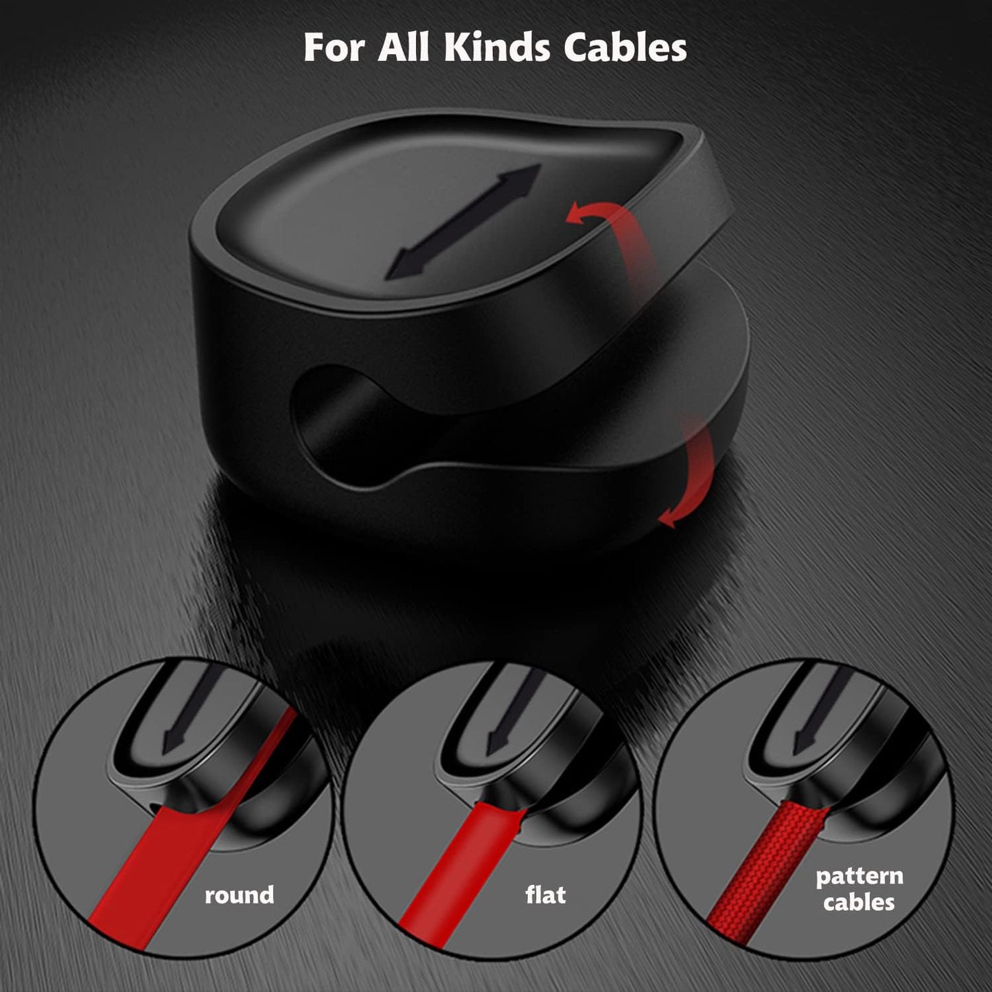 OYE 4 Pieces Magnetic Cable Holder Clips, Cable Clips Management Cord Organizer for Max.5mm Wires Desk Top Wall Cord USB Cable Power Wire Mose Cable, Black (Fits Max.4mm)