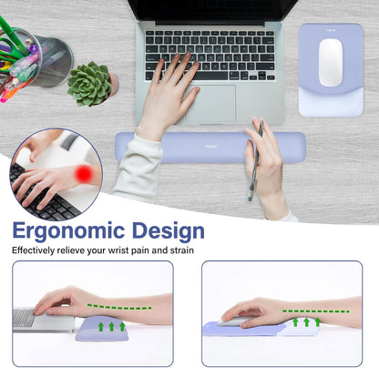 MOSISO Wrist Rest Support for Mouse Pad&Keyboard Set, Rectangular Ergonomic Mousepad Non-Slip Base Home/Office Pain Relief&Easy Typing Pad with Neoprene Cloth&Raised Silicone Lining, Green