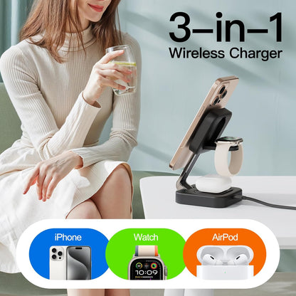RYND 2026 Traveling Wireless Mag-Safe Fast Charging Station,Magnetic 3 in 1 Charger with iPhone 17 16 15 14 13 12 Pro Max Plus,Apple Watch Series & Air pods 4 3 2 Pro-Gifts for Wife & Husband(White)