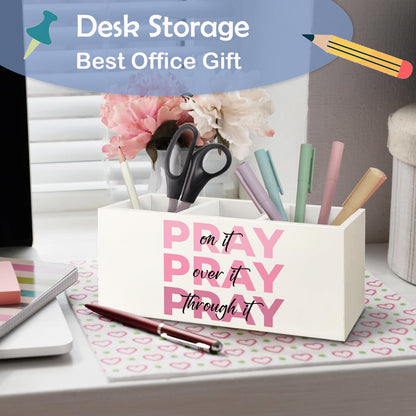 SNNDER Christian Pen Holder for Desk, Religious Christian Gifts for Women, Floral Boho Christian Bible Verses Wooden Pen Pencil Holder Organizer for Home Office Desk Accessories