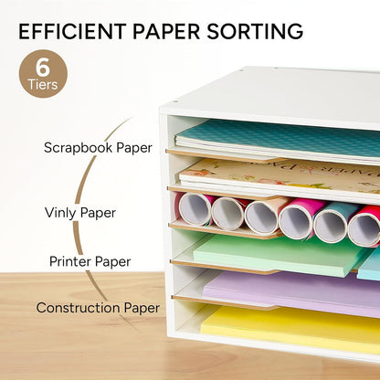 Yumkfoi 12x18 Construction Paper Organizer, 4-Tiers Paper Storage Shelf, Wooden Desk Organizer, File Holder and Letter Tray for Office, Home, Classroom