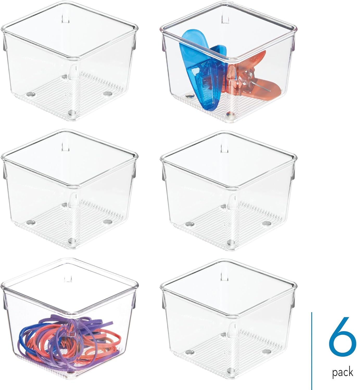iDesign Plastic Drawer Organizer Bins - Storage for Kitchen, Bathroom, and Desk Drawers - Set of 6 - Clear