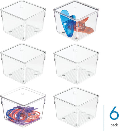 iDesign Plastic Drawer Organizer Bins - Storage for Kitchen, Bathroom, and Desk Drawers - Set of 6 - Clear