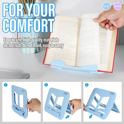 Portable Book Stand Book Holder Book Rest for Kids Reading Hands Free Cookbook Holder Textbook Stands Music Stand Lightweight Waterproof Book Stand Gifts School Supplies (Purple 11.82" *8.26")