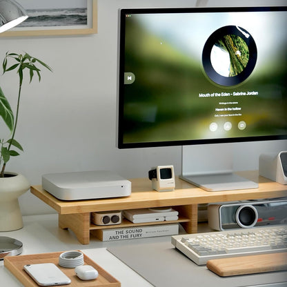 Bamboo Dual Monitor Stand Riser Natural, 2-Tier Desk Monitor Riser for 2 Monitors, Supports for PC Computer Monitor, Printer, Heavy TV Riser up to 300 lbs
