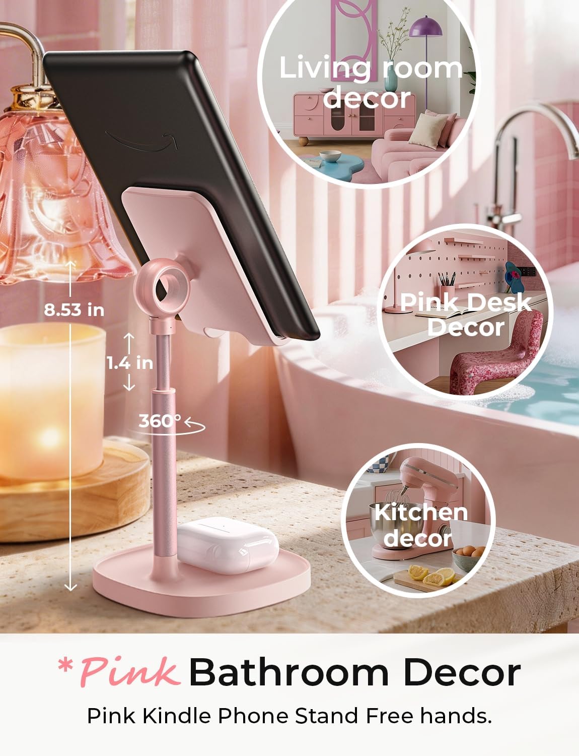 LISEN Cell Phone Stand Phone Holder for Desk Office Decor, Office Desk Accessories Women PC Gaming Essentials iPhone Stand Gadgets Men Gifts for Mom Fit OtterBox Case Switch iPad Air Tablet 4-10 in