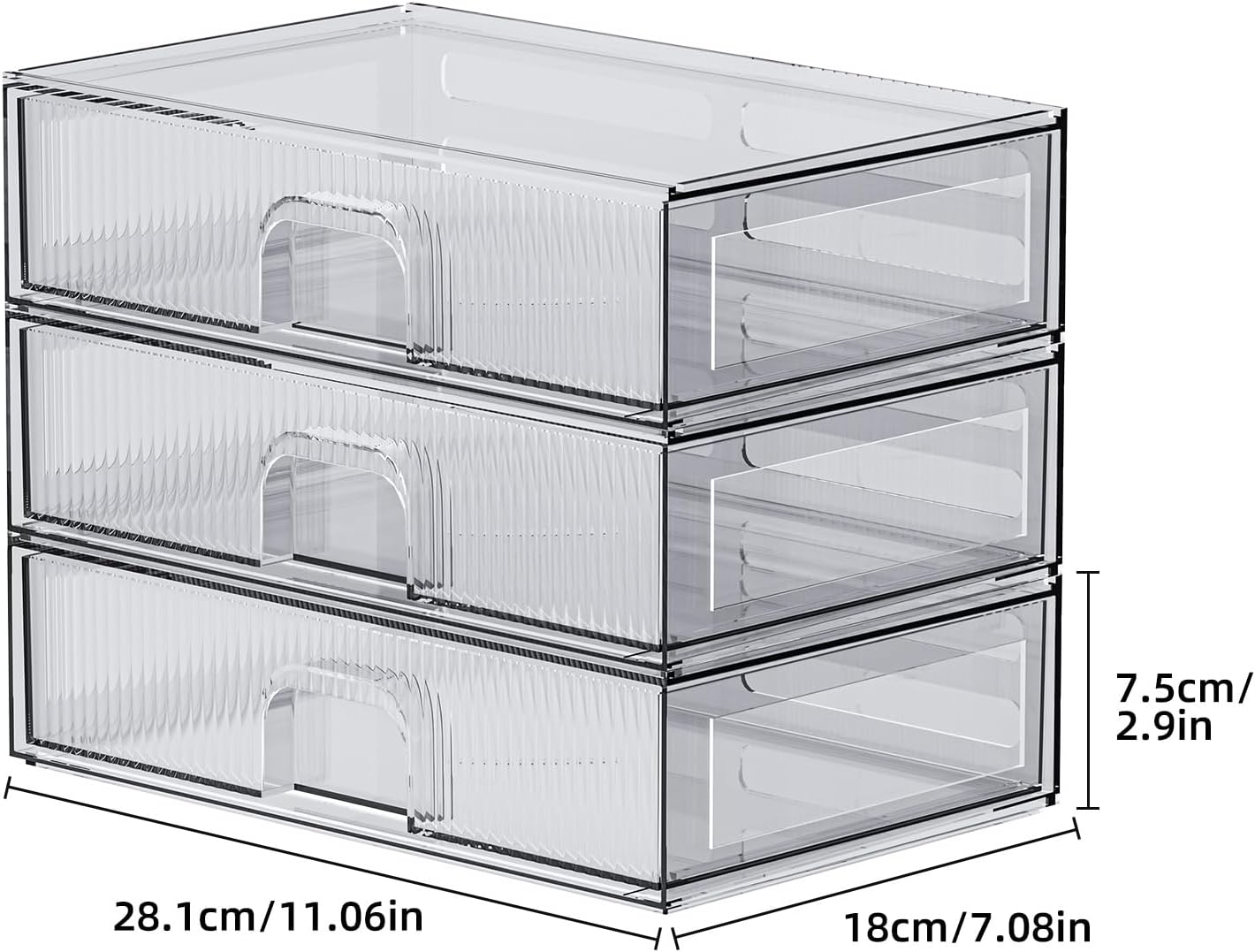 ZHIAI 8 Pack Clear Stackable Storage Drawer, Acrylic Drawer, Cosmetic Organizer, Plastic Organizer for Dresser, Under, Kitchen Cabinet, Pantry, Home Organization and Storage