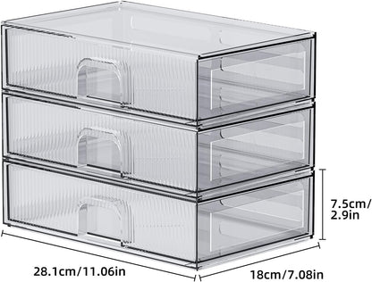 ZHIAI 8 Pack Clear Stackable Storage Drawer, Acrylic Drawer, Cosmetic Organizer, Plastic Organizer for Dresser, Under, Kitchen Cabinet, Pantry, Home Organization and Storage