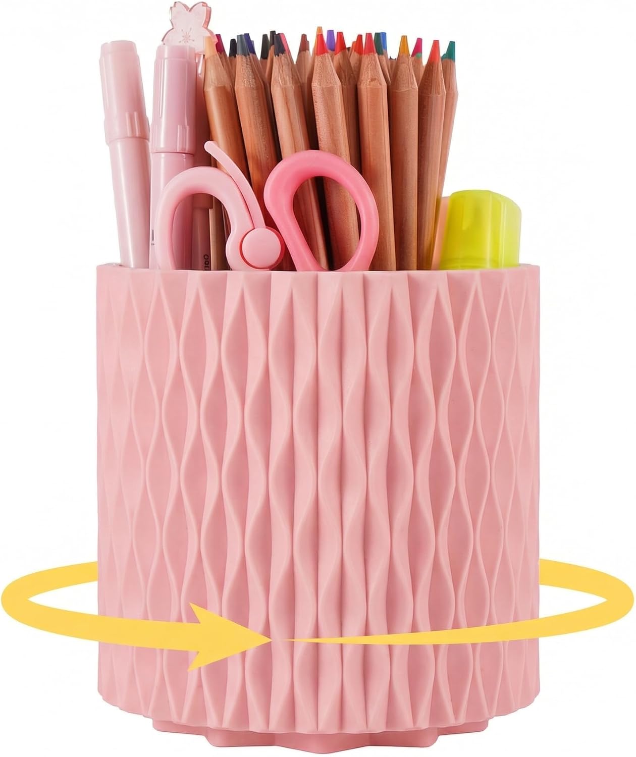 Black Pen Holder for Desk, 360° Rotating Pen Organizer with 5 Slots - Spinning Pencil Holder & Pencil Cup for Office, Art Supply, Makeup Brush - Desk Organizer for Home, School