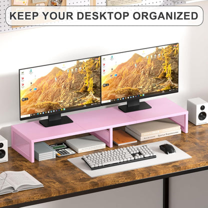 Dual Computer Monitor Stand Riser, Desk Organizers and Accessories, Printer & TV Stand, Desk Shelf, Office Desk Accessories & Desktop Workspace Organizer for Office Supplies, Black