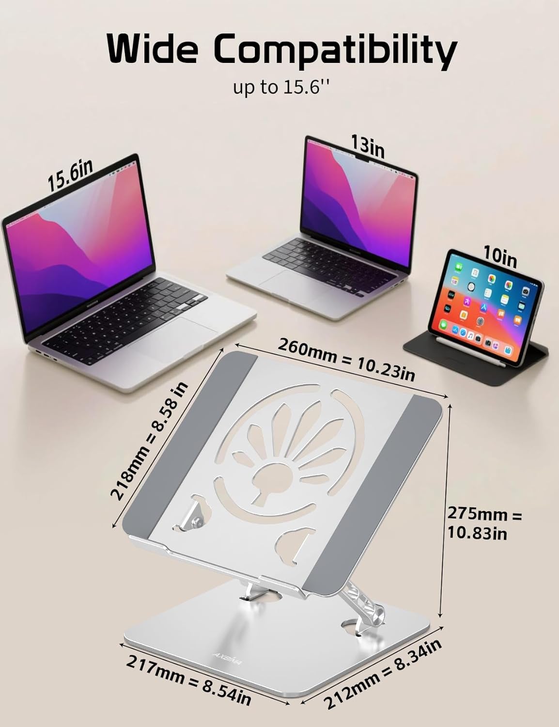 Aluminum Laptop Stand for Desk – Adjustable Ergonomic Laptop Riser, Foldable & Portable Holder Fit for MacBook & 10"-16" Laptops for Office, Home & Travel,Purple