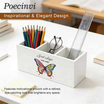 Blue Coquette Bow Pen Holder for Home Office Desk, Girly Office Decor, Preppy Blue Ribbon Bow Aesthetic Wooden Box Sign Pencil Holder for Desk Shelf Organizer