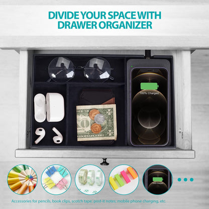 Valet Tray, Built in Wireless Charging Pad, Nightstand Organizer, Dresser Organizer, Mens Jewelry Box, Valet Charging Station, Faux Leather Valet Tray for Men and Women, (Black)