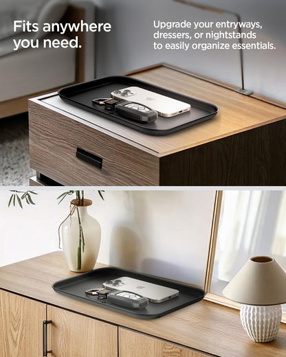 Spigen Modern Valet Tray Premium PU Storage Stylish Organizer Designed for Entryway Bedside Nightstand Desk for Key, Wallet, Watch, Phone, Jewelry, and Everyday Carry Accessories - Black (Sectional)