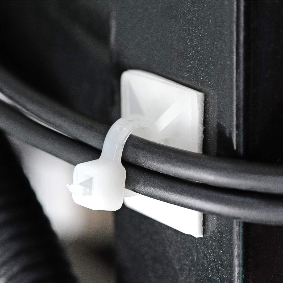 XHF 3/4" Strong Back-Glue Self Adhesive Black Cable Zip Tie Mounts 100pcs with 8" Zip Ties, Screws, UV Protection Outdoor Sticky Wire Fasteners Cable Clips Management Anchors Organizer Holders Squares