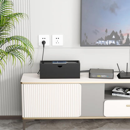 Bamboo Cable Management Box, Large Cord Organizer Box Cable Box to Hide Wires & Power Strips for Desktop Storage Cord Holder for Office Home,No Assembley Required (All White, Large)