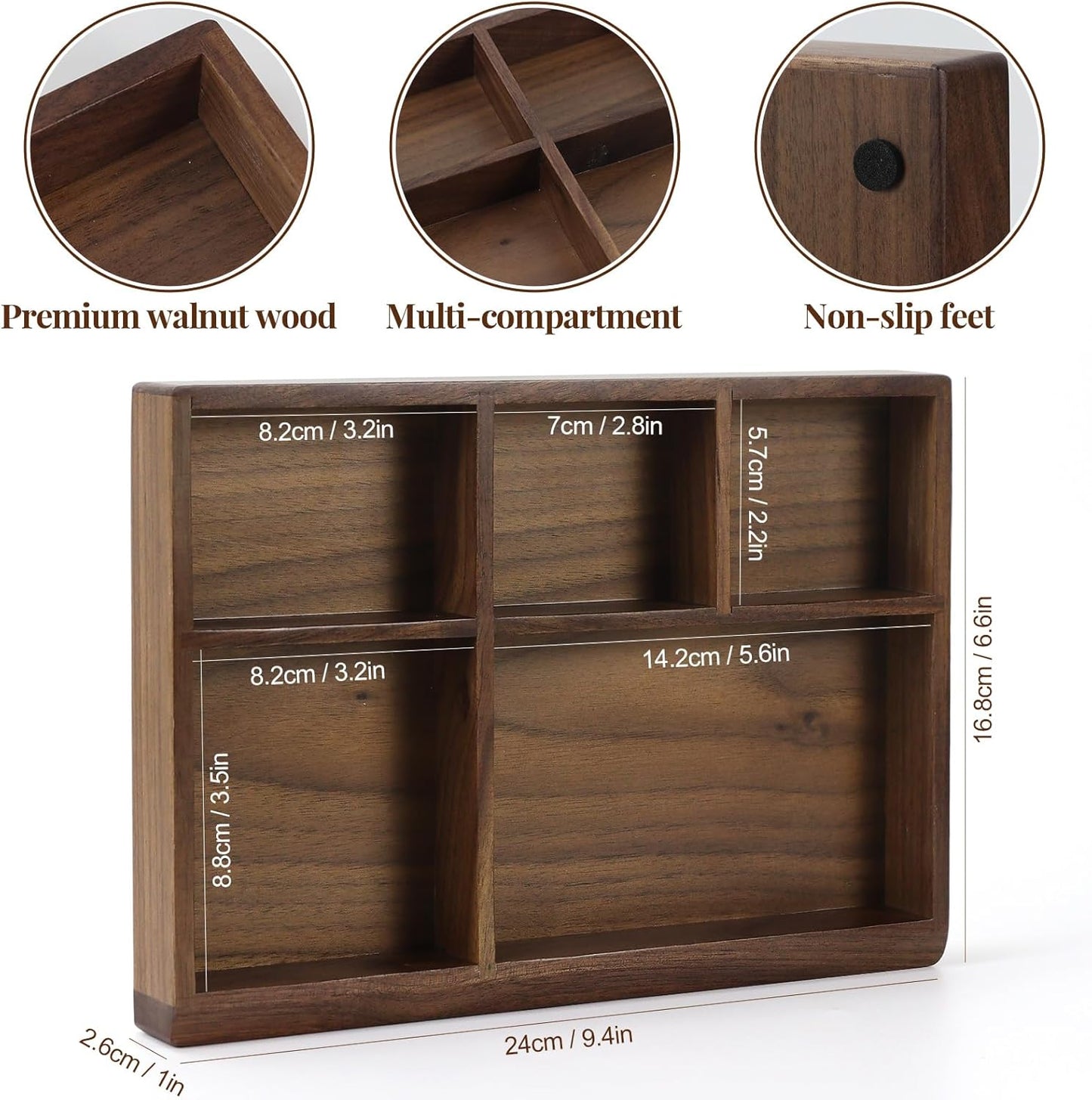 MultiBey Acacia Wood Valet Tray Nightstand Organizer, Wooden Valet Trays for Men Women, Wood Desk Organizer Drawer, EDC Essentials Catchall Tray for Phones, Watch, Pens, Keys