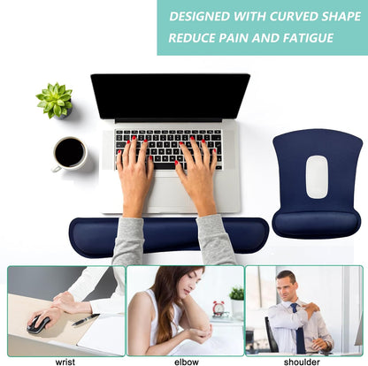 Keyboard Wrist Rest Pad Mouse Pad with Wrist Support Set of 3, Gaming Mousepad with Non-Slip Rubber Base, Ergonomic Memory Foam Mouse Cushion Support for Home Office Laptop Computer, Navy Blue