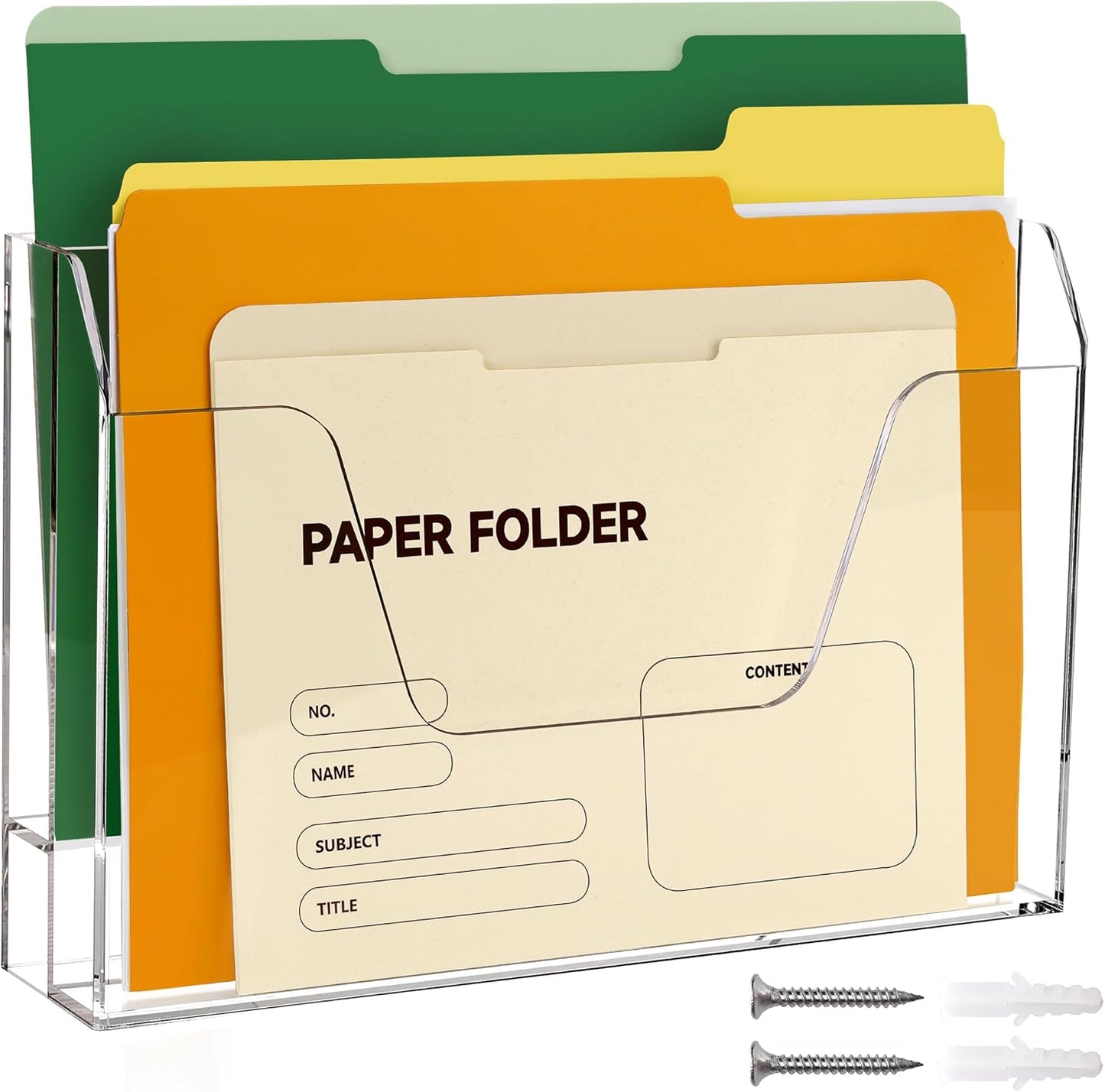 Wall Hanging File Folder Organizer for Desk, 3-Tier Acrylic Magazine Rack Wall Mount File Holder, Clear Paper Document Office Organizer - 1 Pack