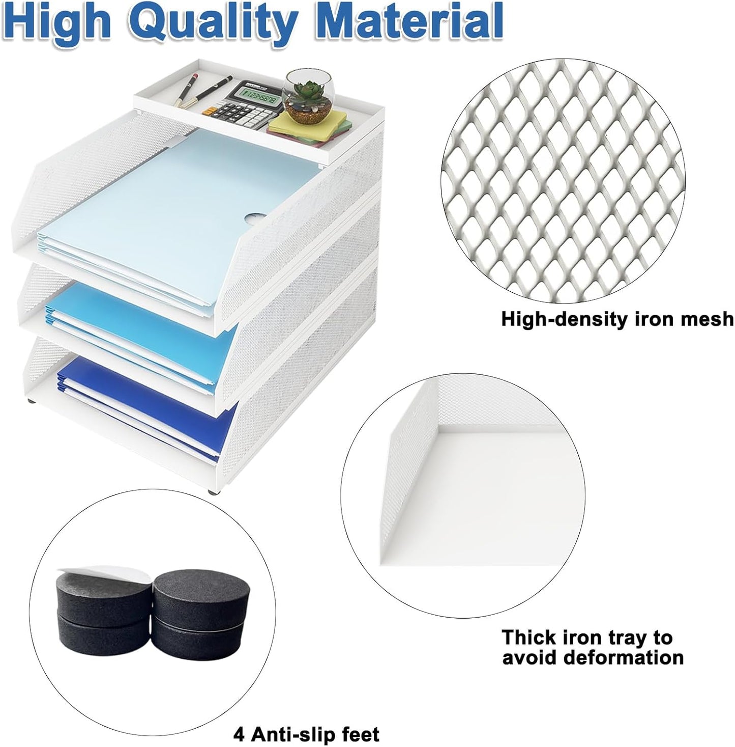 Natwind 4-Tier Paper Organizers,Desk Organizer,Stackable Paper Tray, Desk Accessories,Metal Mesh Desktop Organizer,Letter Trays,File Document Storage Rack for for Home, Office, School (Black)
