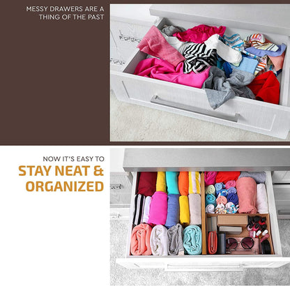6-Pack Drawer Dividers - 2.6 Inches High, Adjustable 16 to 22 Inches Bamboo Drawer Organizer, Large Expandable Separator for Clothes, Dresser, Bedroom, Bathroom, Baby, Office, Kitchen Utensils, Black