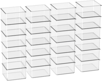 Hudgan 24 Pcs Small Drawer Organizer BinsSet, Stackable Drawer Divider Trays for Makeup Vanity, Bathroom, Office Desk, Straight Sides Tray Perfect for Craft Supplies, Cosmetics