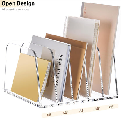 YUXUN Clear Acrylic Desktop File Sorter Organizer,Upright File Organizer, 3-Section Bookshelf for Home Office & Classroom