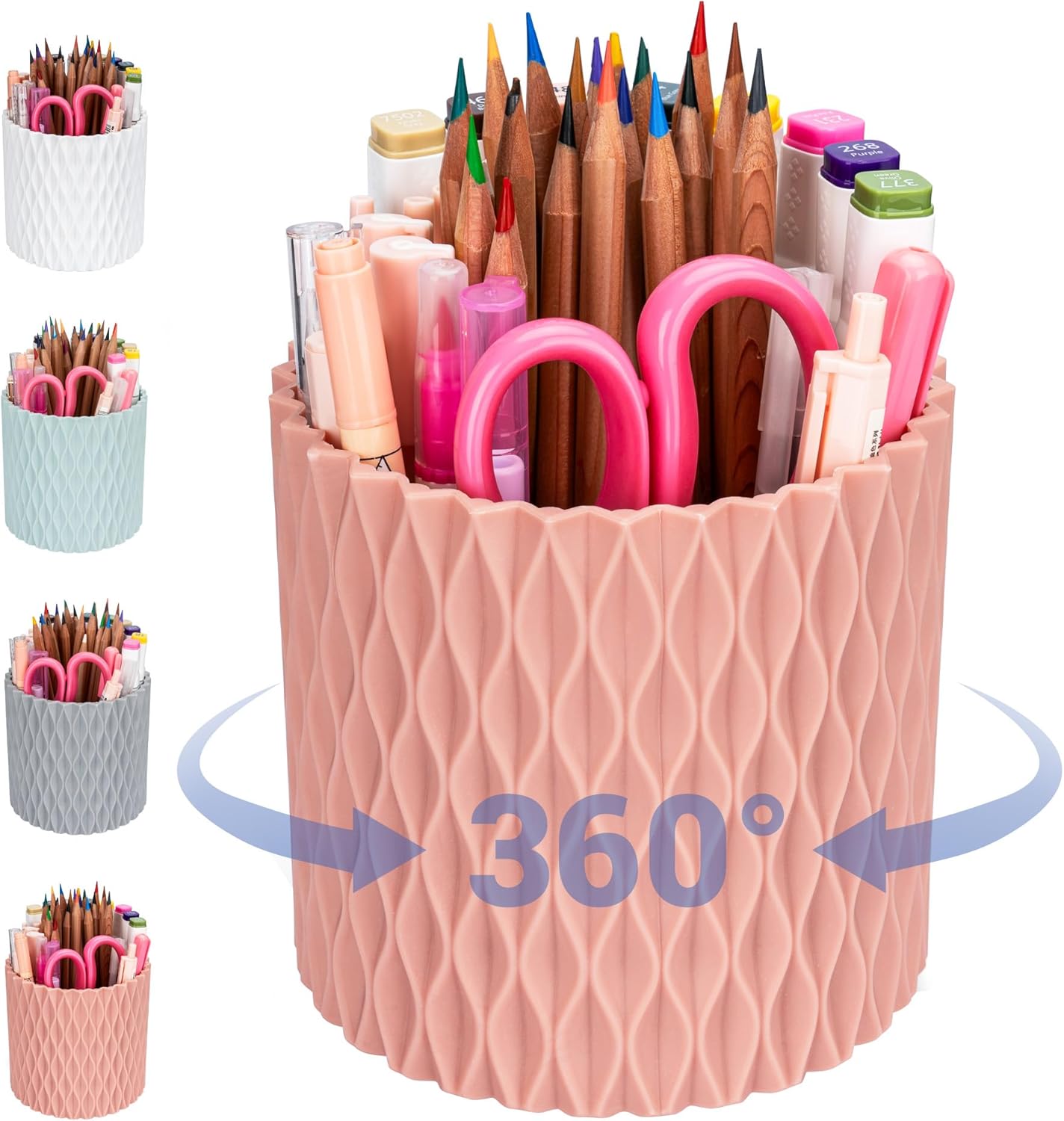 Pencil Holder - 360° Rotation, 5 Slot Desk Supplies For Women Office Aesthetic. Pen Holder For Office&School, Desk Accessories(Blue)