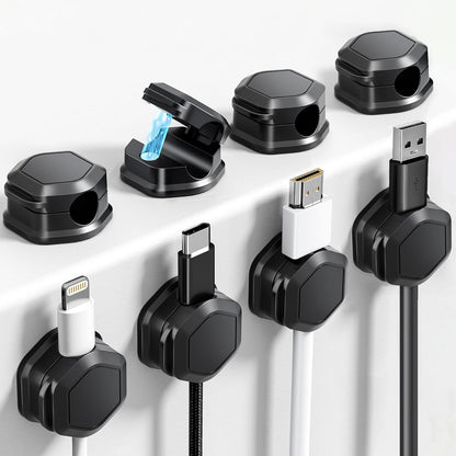 6 Pack Magnetic Cable Clips [Cable Smooth Adjustable] Cord Organizer - Cuworlis Adhesive Wire Holder, Under Desk Cord Holder Keeper for Home Office Desk Phone Car Wall Desktop Nightstand Cabinet