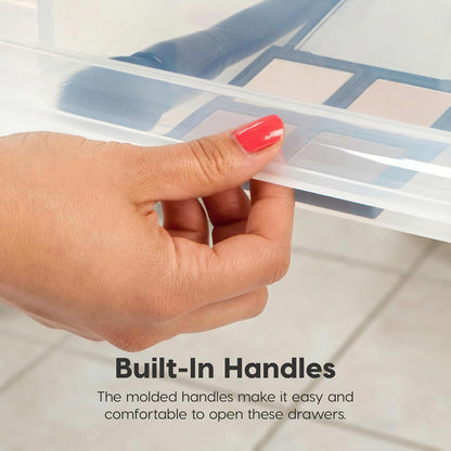 IRIS USA 22 Qt Under Bed Storage Drawer, Stackable Plastic Organizer Bin, Smooth-Glide Sliding Drawer, 4 Pack, White