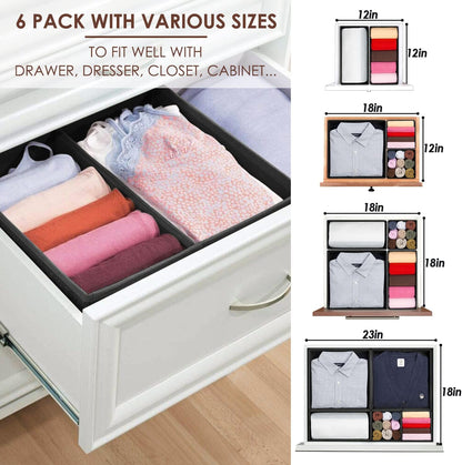 Criusia Foldable Underwear Drawer Organizer, Closet Dividers, Storage Box for Clothes, Socks (6 Bins, Gray)