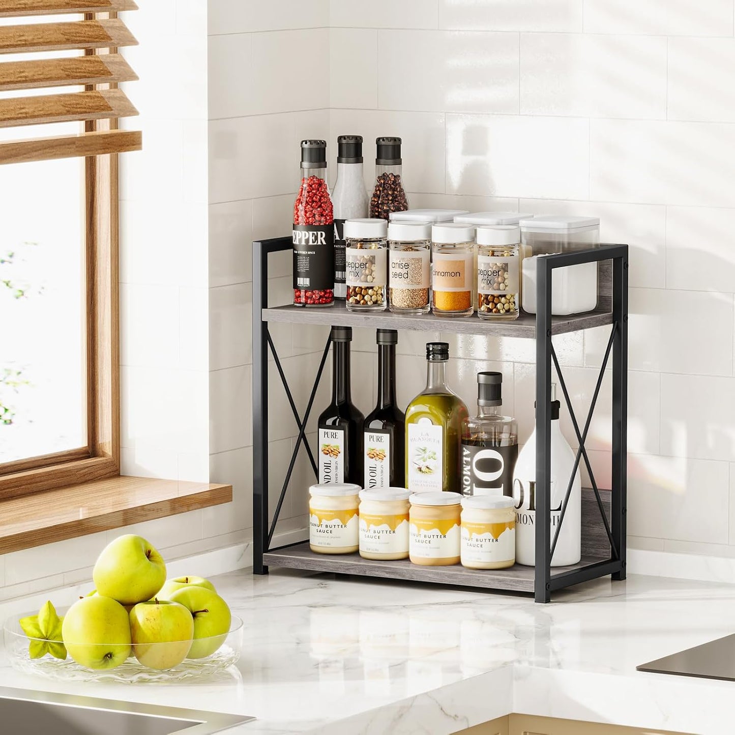 Giikin Countertop Shelf Organizer, 2 Tier Kitchen Spice Rack Organizer for Countertop, Wood Coffee Counter Shelf Organizer for Home (Bamboo, S)