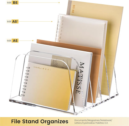YUXUN Desk File Organizer,5-Section Vertical Clear Acrylic Desk Organizer File Holder Mail Sorter Office Organization for Office Home &Classroom（B5）