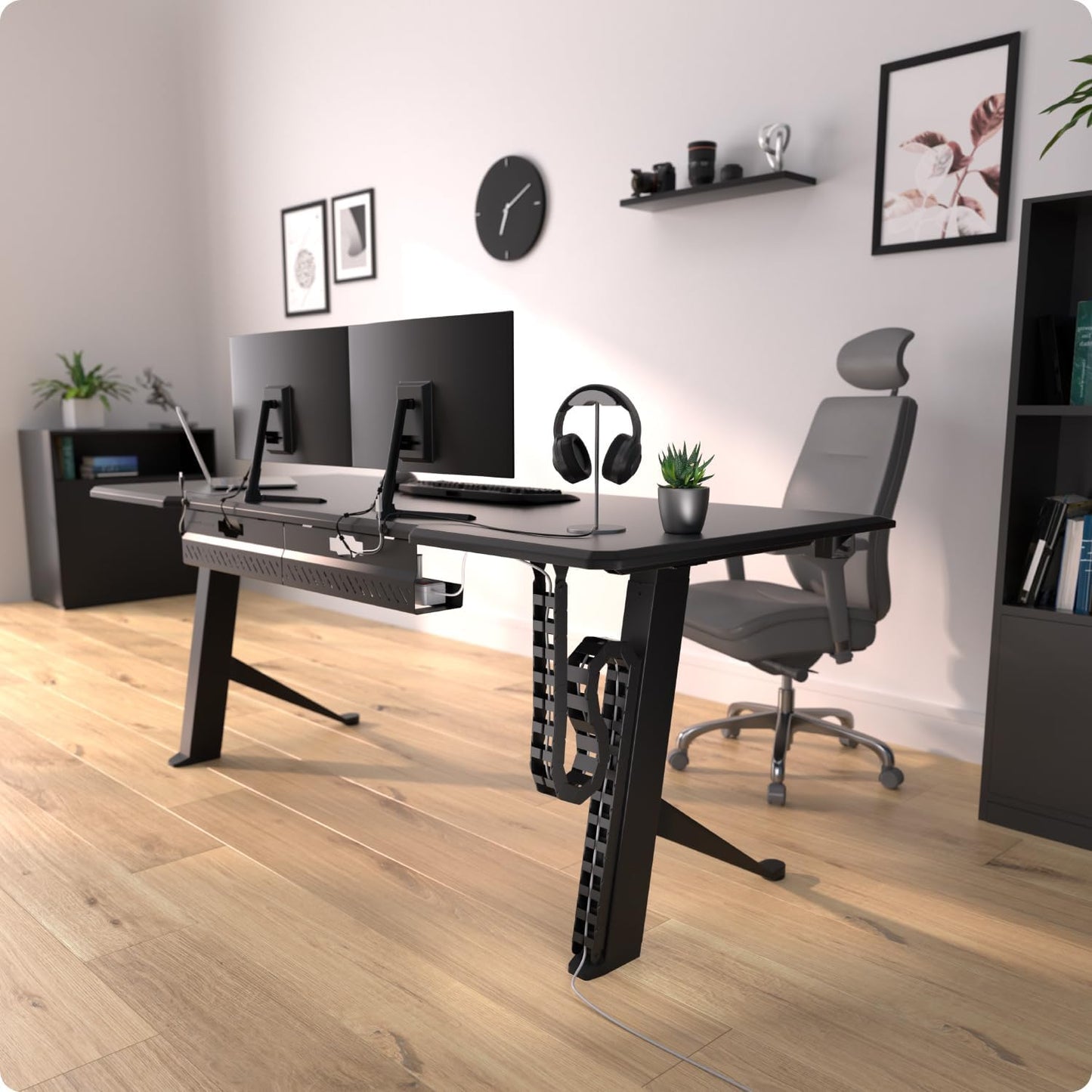 Ultimate Setup Under Desk Cable Management Vertebrae - Perfect for Sit Stand Desk - Wire Management - Adjustable Length - Flexible Cable Spine - Black, 133 cm