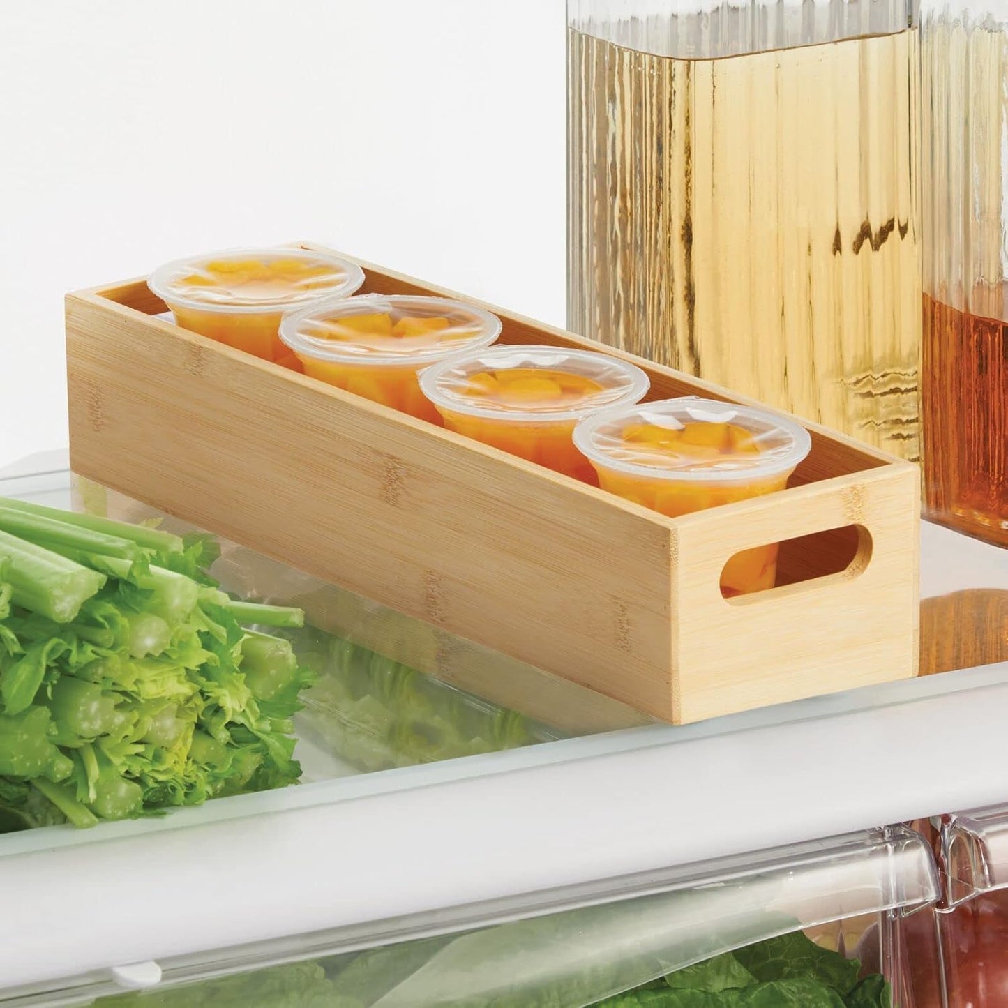 mDesign Kitchen Storage Box – Open-Top Bamboo Storage Tray with Handles – Versatile Cupboard Organiser for Shelves, Pantries, Surfaces and Cupboards – Natural