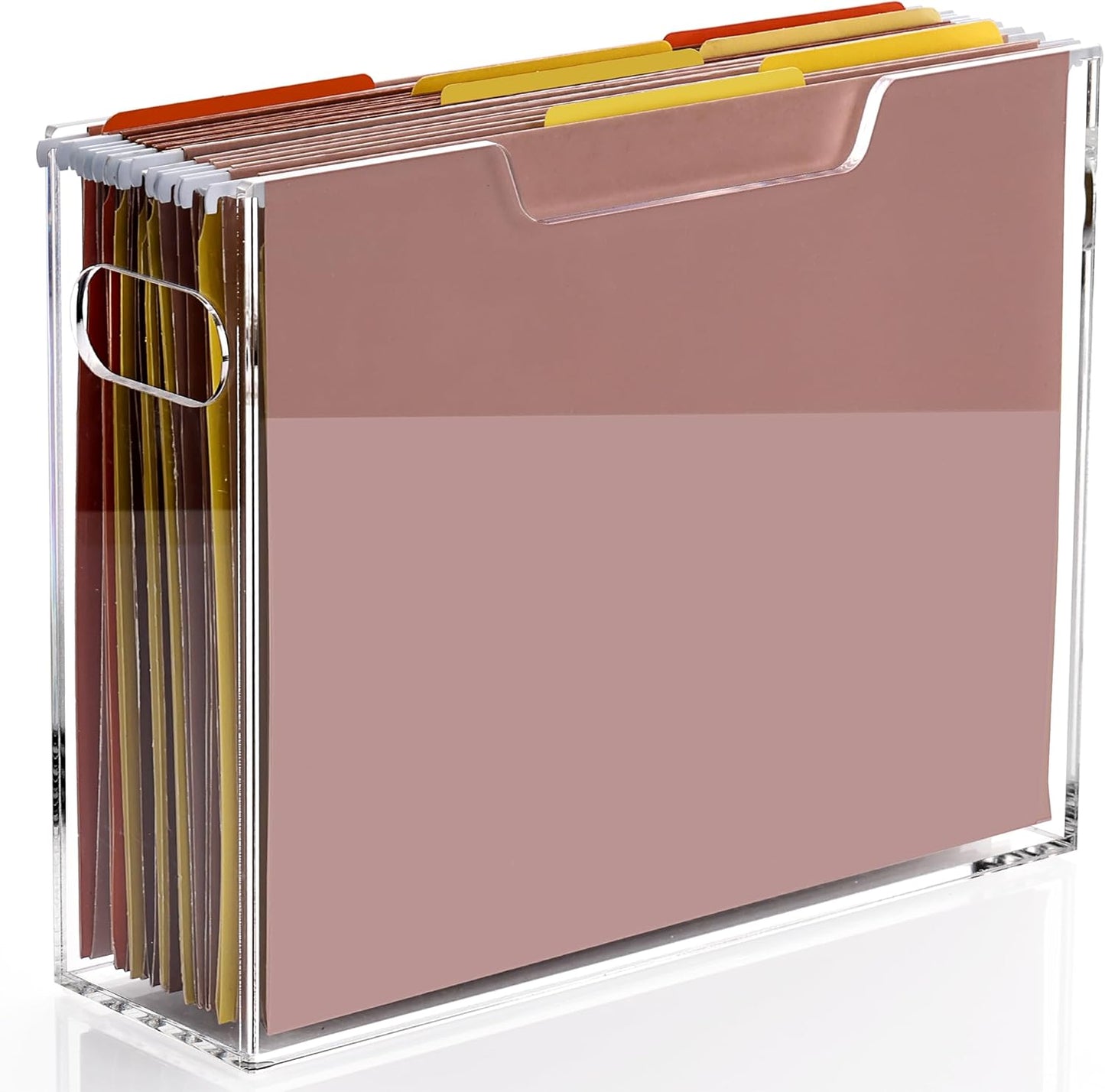 DINGHUO Hanging File Organizer, Acrylic File Holder with Handles, No Assembly Required, Clear File Crate Storage Box for Desk Office, Fits Standard Letter Size 8.5"x11" Folders