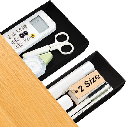 2 Packs Under Desk Drawers, Slide Out Drawer Attachment, Plastic Desk Accessories & Workspace Organizers, Self-Adhesive Hidden Desktop Pen Holder for Office School Home (Black)