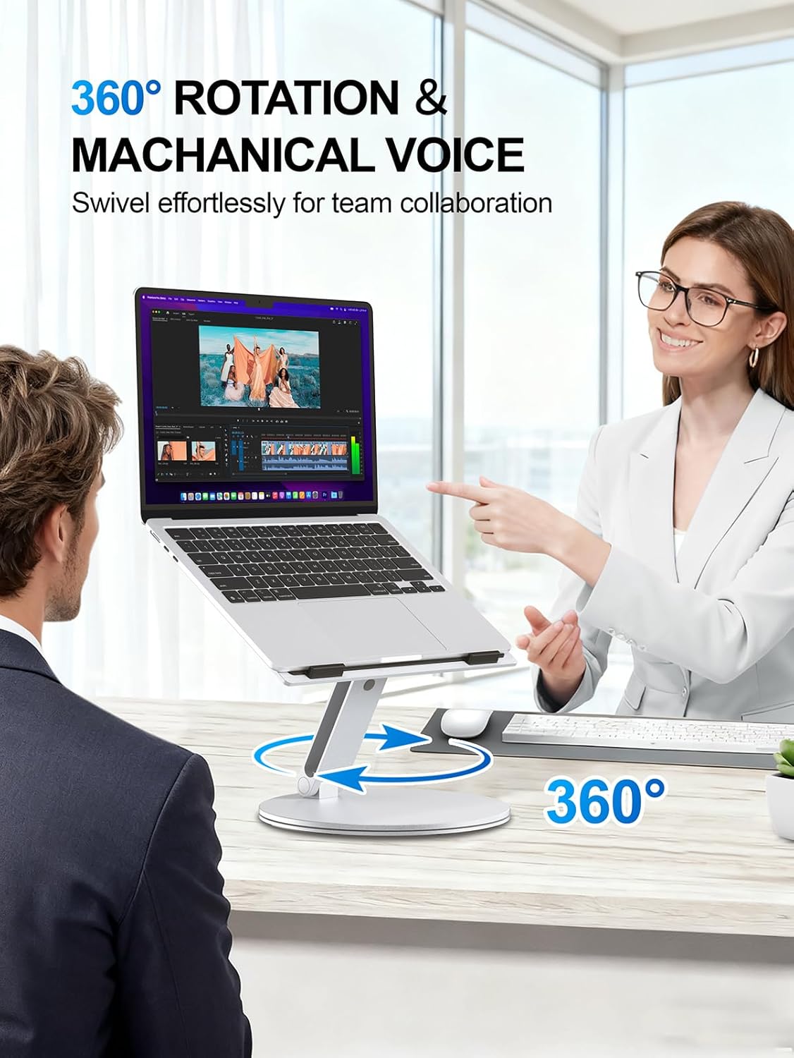 YICOSUN Adjustable Laptop Stand for Desk - 360° Rotating Ergonomic Riser with Aluminum Cooling Vents & Sturdy Construction for 10-16 Inch MacBook Pro/Air, Foldable Portable for Office & Home - Gray