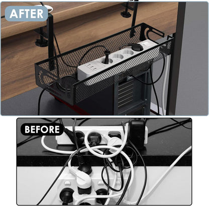 Cable Management, 25'' Cable Management Under Desk No Drill, Metal Cord Organizer with Clamp for Standing Desk, Cable Organizer for Home Office, Black