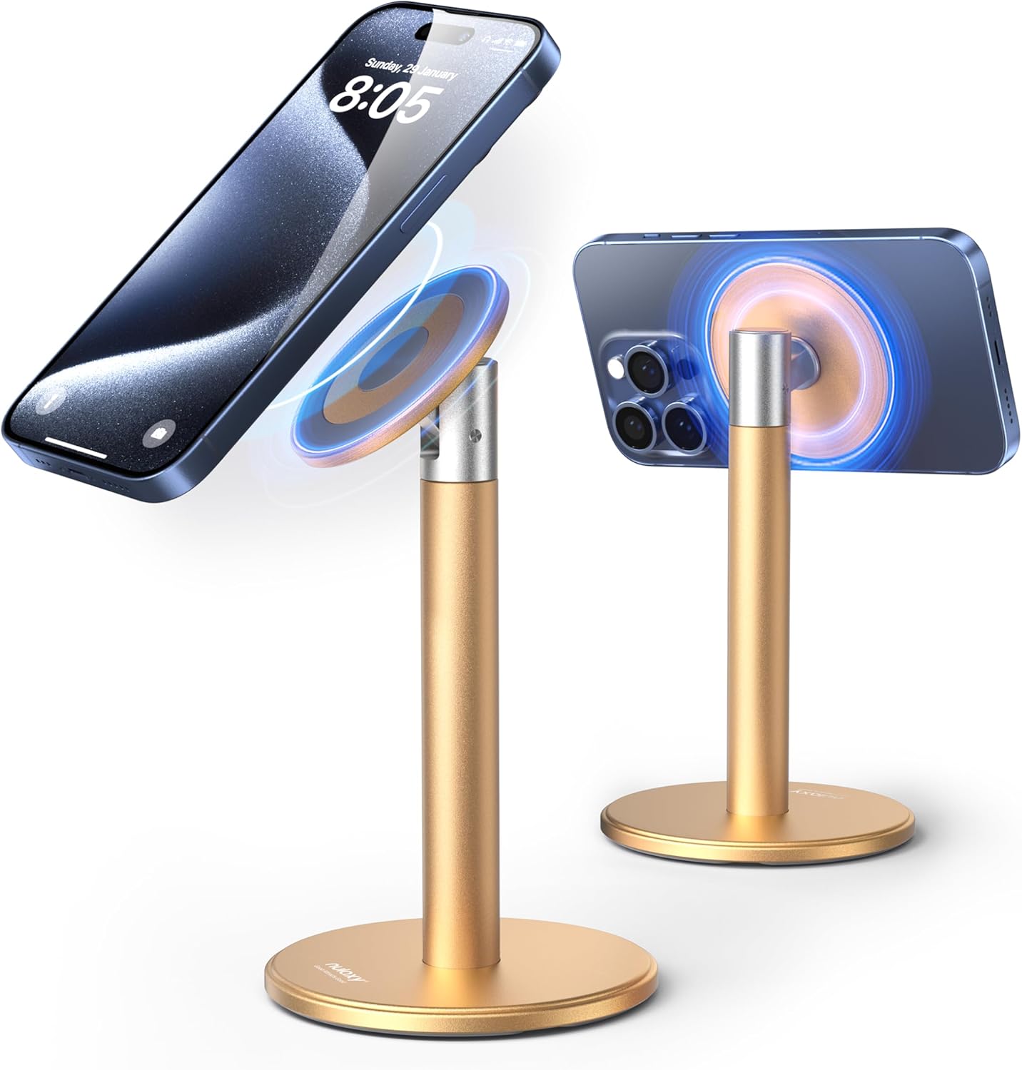 Nulaxy Magnetic Full Aluminum Cell Phone Stand for MagSafe with Metal Ring, 360 Rotating Phone Stand for Desk, Office Desk Accessories, Adjustable Phone Holder Compatible with All Phones, Gray